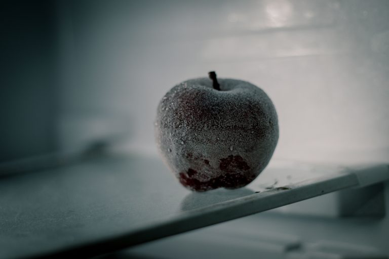 Pomme gelée à l'intérieur d'un réfrigérateur froid