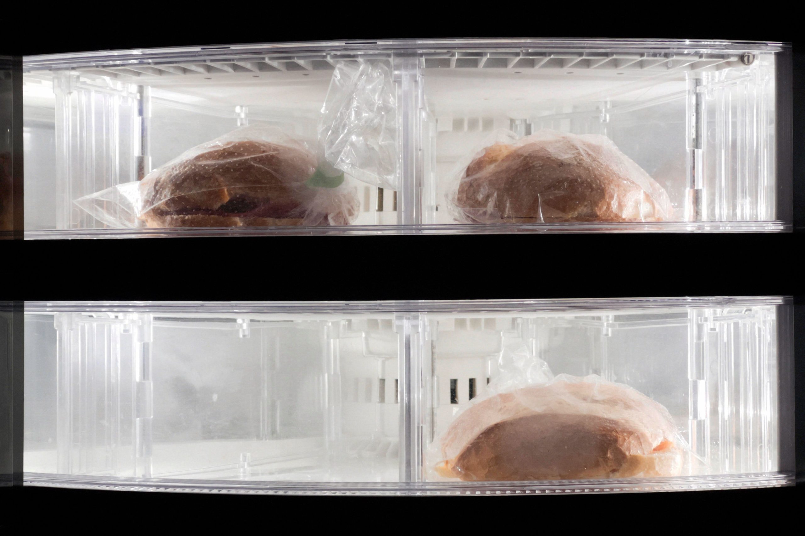 Sandwichs congelés emballés plastique dans frigo